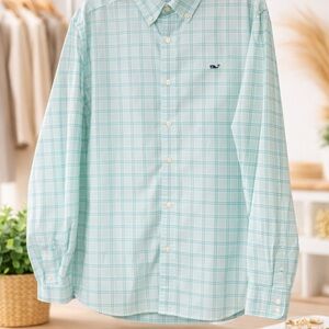 Vineyard Vines Performance Whale Shirt Men’s L Mint Plaid Button Down